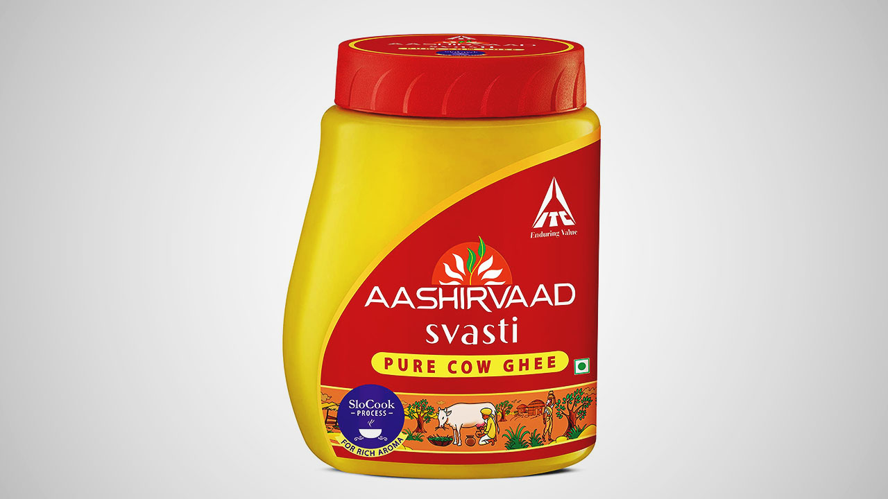 Aashirvaad Svasti Pure Cow Ghee is widely acclaimed as an excellent ghee choice in India, known for its exceptional quality and taste.