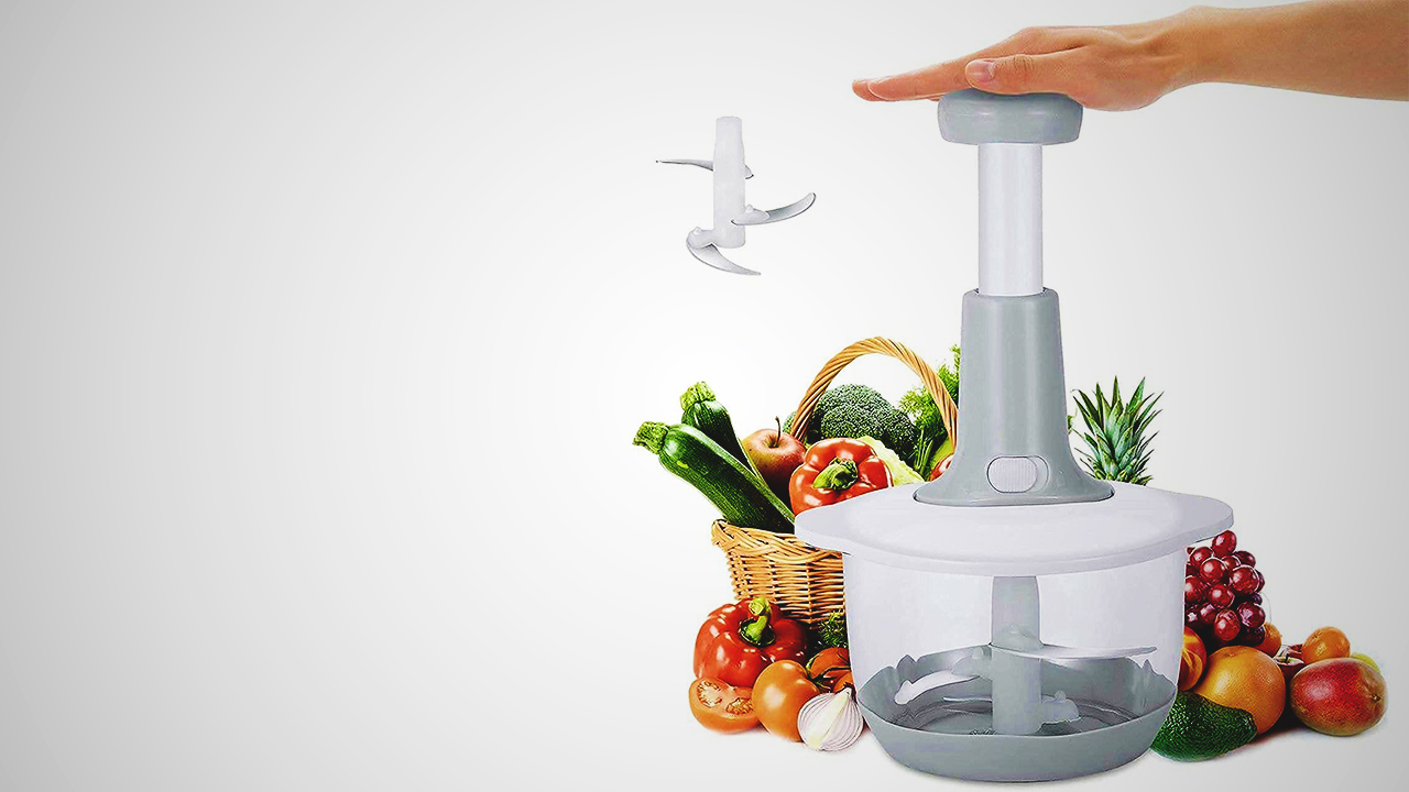 Food Chopper 900ml, Steel Large Manual Hand-Press Vegetable