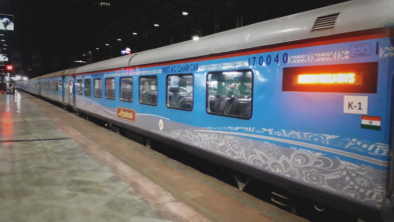One of the swiftly moving trains within India. 